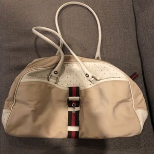 **SOLD** Vintage Cole haan leather & fabric overnight bag